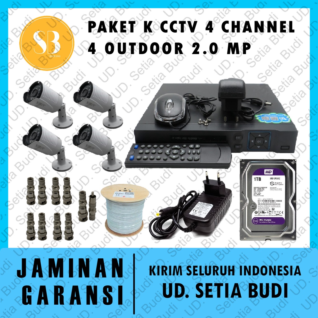 Paket K CCTV 4 Channel: 4 Outdoor 2.0 MP