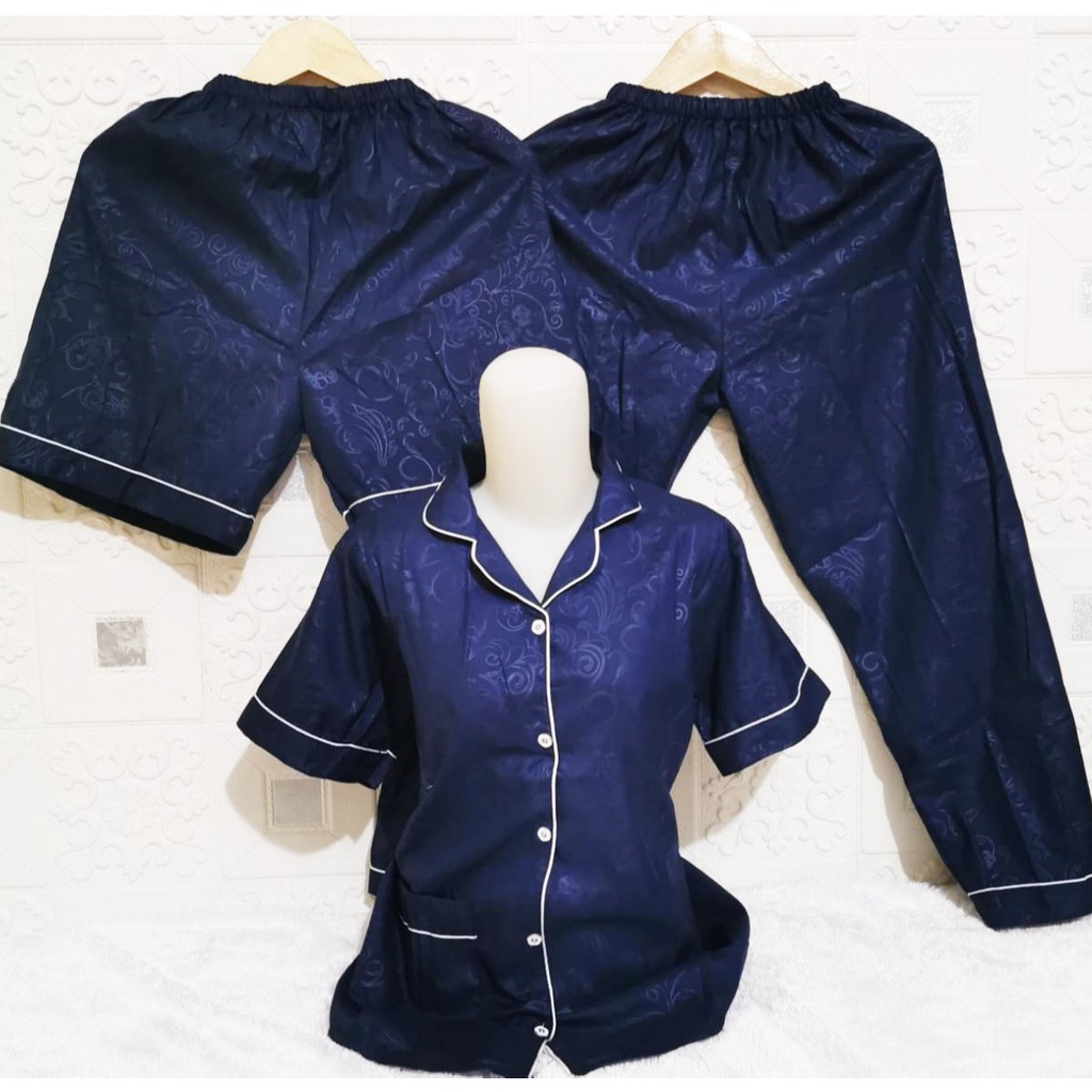 ISANNY PIYAMA SET 3IN1 SIZE.XL/PIYAMA SATIN EMBOS 3 IN 1/WARNA TERBANYAK/READY STOK/REAL PICT-NAVI