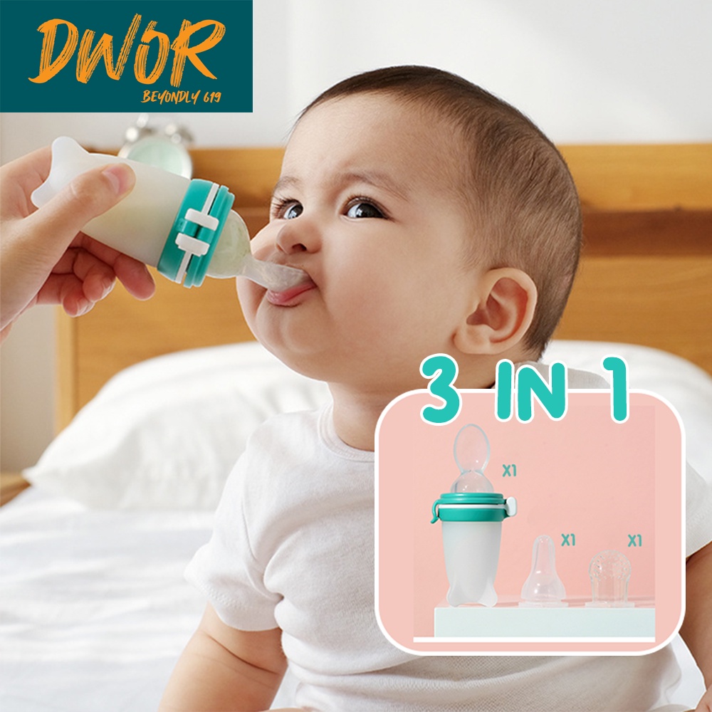 Kinbata 3 in 1 Botol Dot Silicone Sendok Makan Bayi / Sendok Makan Botol Dot SIlikon Praktis BPA FREE