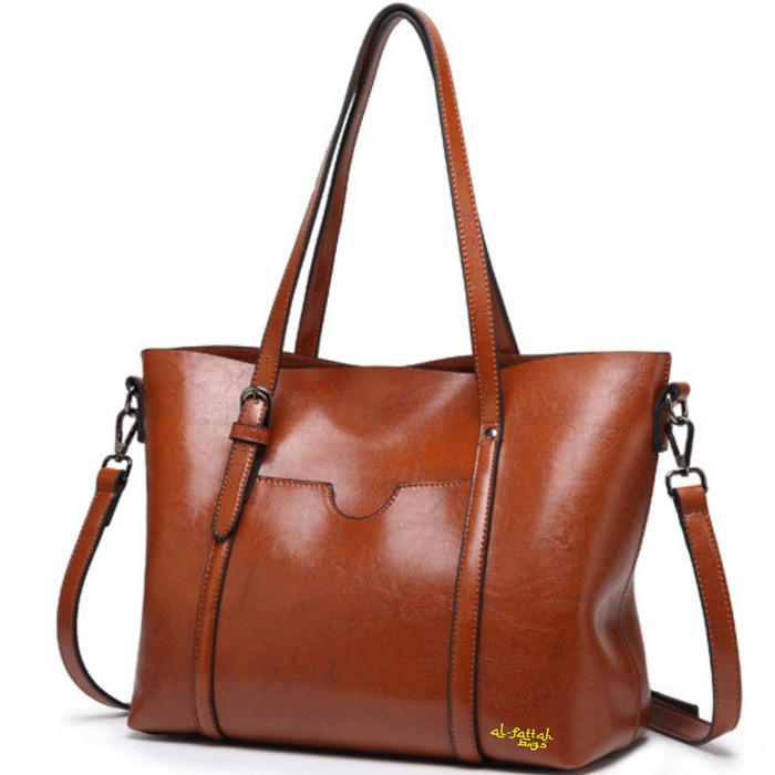 [COD] Tas import wanita kulit pu besar tas kerja zara fossil original AF088 - Coklat