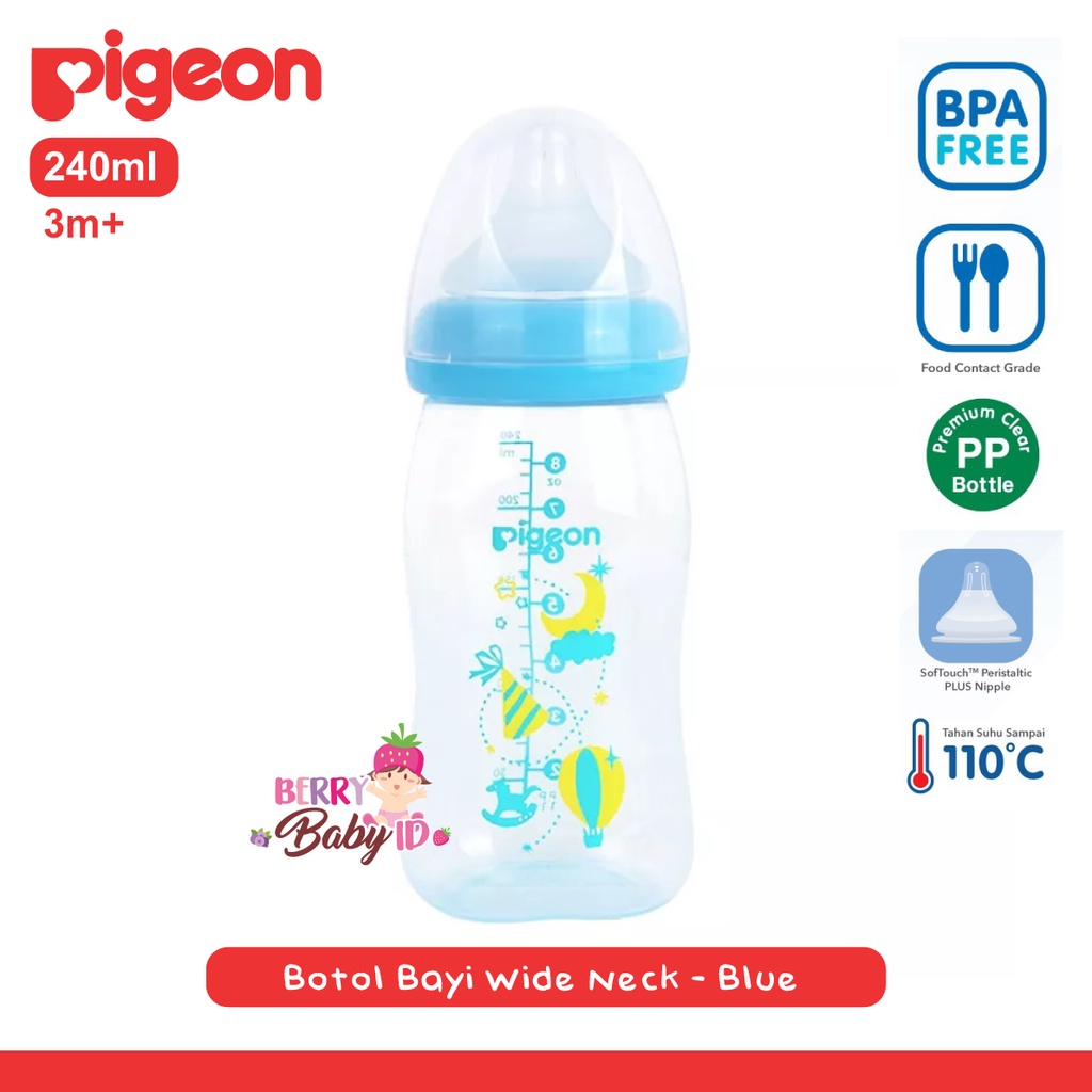 Pigeon Botol PP Clear Wide Neck Botol Susu Bayi 160ml 240ml 0m+ 3m+ Berry Mart