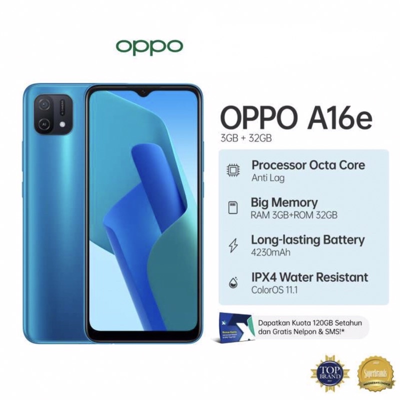 Oppo A16e [3GB+32GB] Helio P22 - 13MP - 6.52 IPS LCD - 4230mAh Garansi Resmi Oppo 1 Tahun