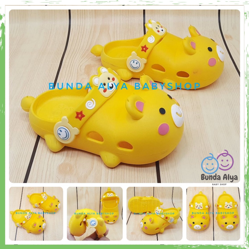 Sendal Anak Laki Laki IMPORT Usia 10 Bulan 1 2 3 4 Tahun KUNING BEAR Karet Elastis - Sepatu Sandal Anak Cowok Motif Karakter Lucu Model Kekinian Anti Slip Size 18-23