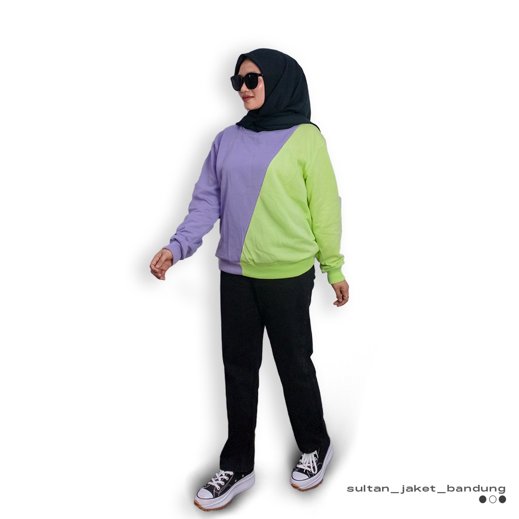 Slash Sweatshirt Kombinasi PINK-ABU || SWEATER  CRAWNECK BASIC WANITA FASHIONABLE