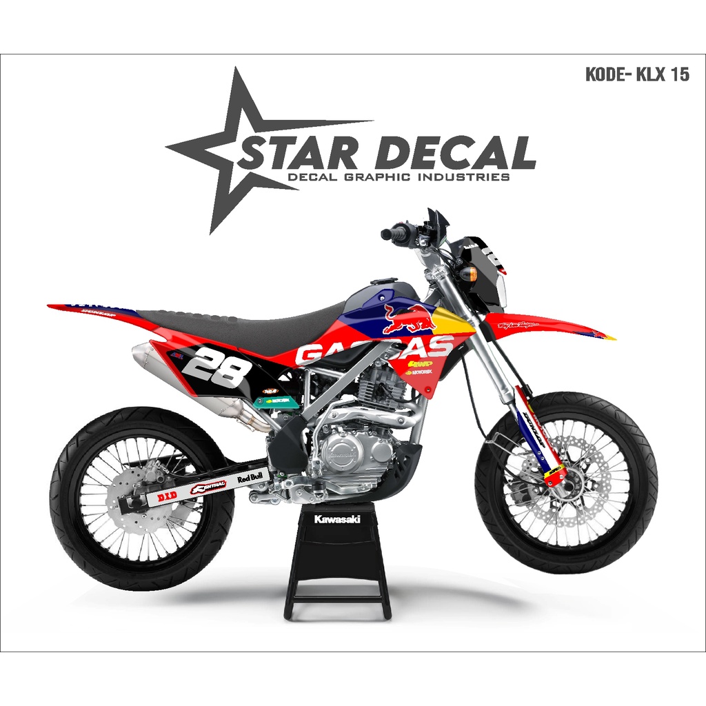 STAR DECAL | Decal KLX BF full body | Merah Motif Red Bull Gass Gass