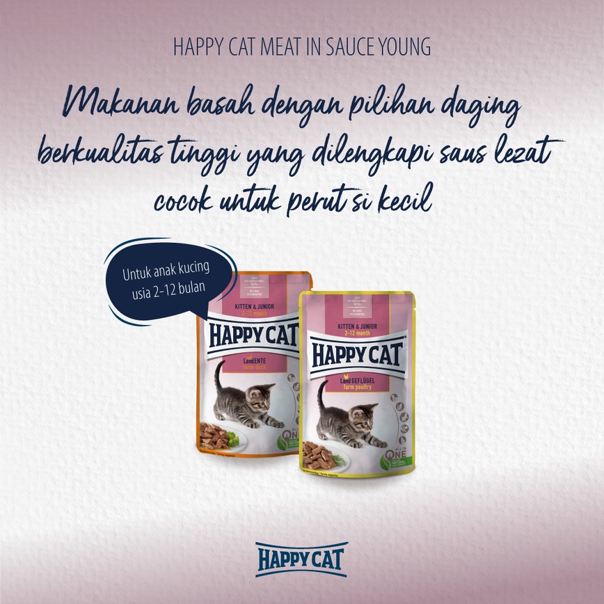 Happy Cat Makanan Kucing Basah Kitten &amp; Junior Farm Duck Pouch 85gr