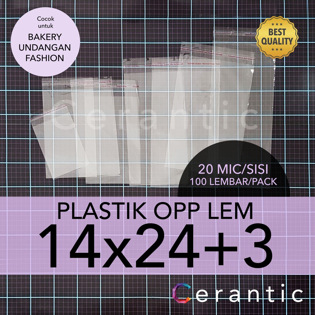 

OPP LEM 14 x 24 +3 cm Plastik Bening Seal Kemasan Bungkus Roti Garment Undangan Baju | 14x24