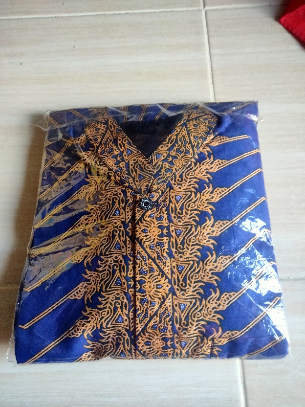 Setelan Clana Sarung Dan Koko Batik Solo Motip Modang Biru Gagah