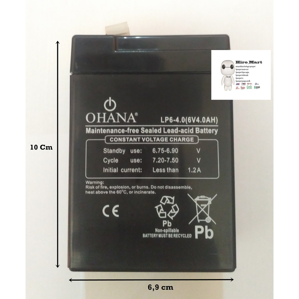 Baterai OHANA Asli Original Aki Kering Accu 6volt 6 volt 6v 4.5Ah