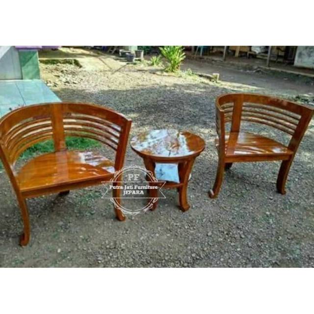 Kursi Teras Hias Kayu Jati, Meja Kursi Kopi Taman Model Bundar/ Oval