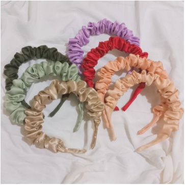 BANDO KOREA SCRUNCHIE KOREA BANDO KERUT HEADBAND RUFFLE POLOS DAN MOTIF BISA COD PGM