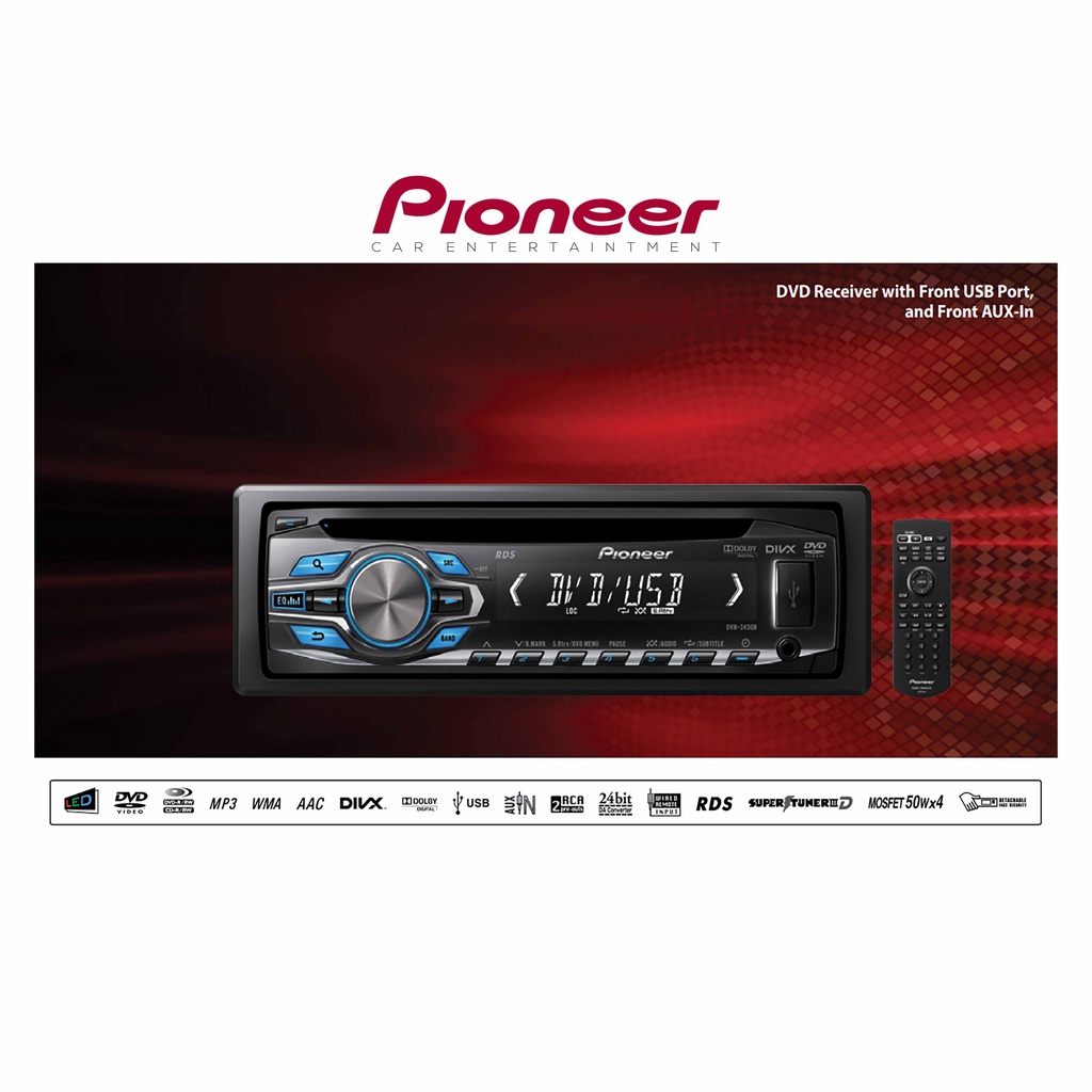 Pioneer DVH-345UB Single Din DVD USB AUX Dolby Digital