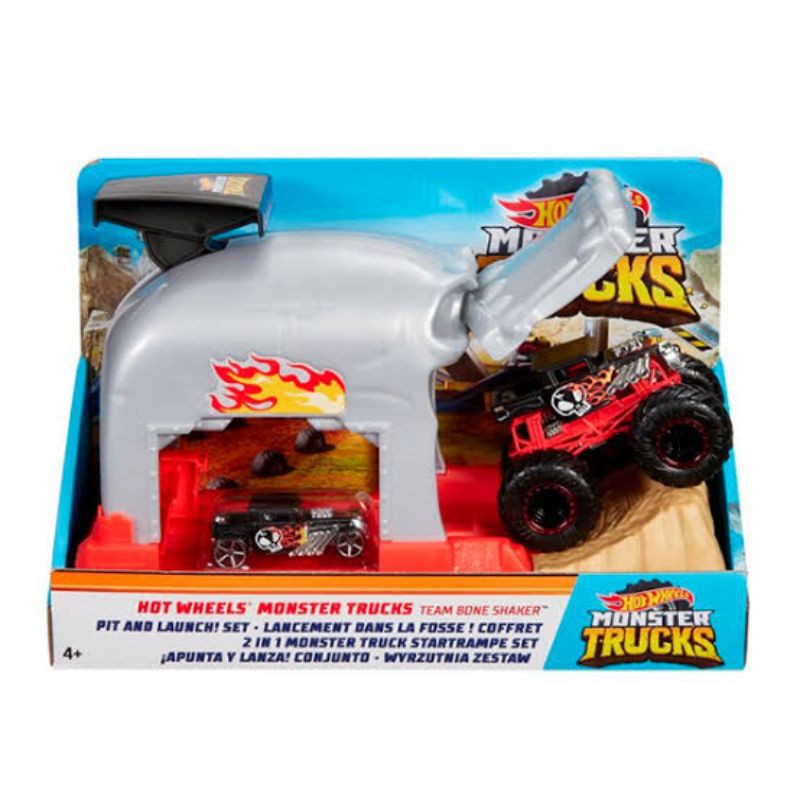 Hot Wheels, monster truck pit and launch. ada 1 mobil monster truck dan 1 hotwheel bonus.