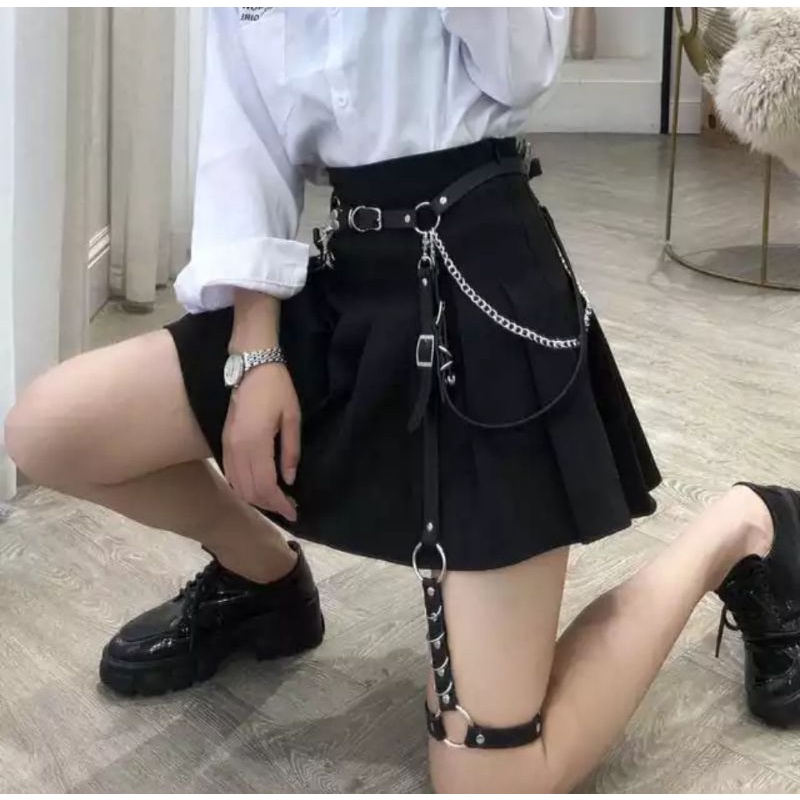 [HF010] Punk gothic Leather Women Belts with chain Harajuku Harness Leg Belt Body Waist Strap Jk Dress Jeans