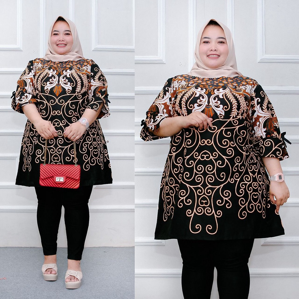 Tunik Batik Wanita Super Jumbo Big Size LD 140 / Atasan Baju Batik Kerja Kondangan Wanita Cewe Jumbo-W