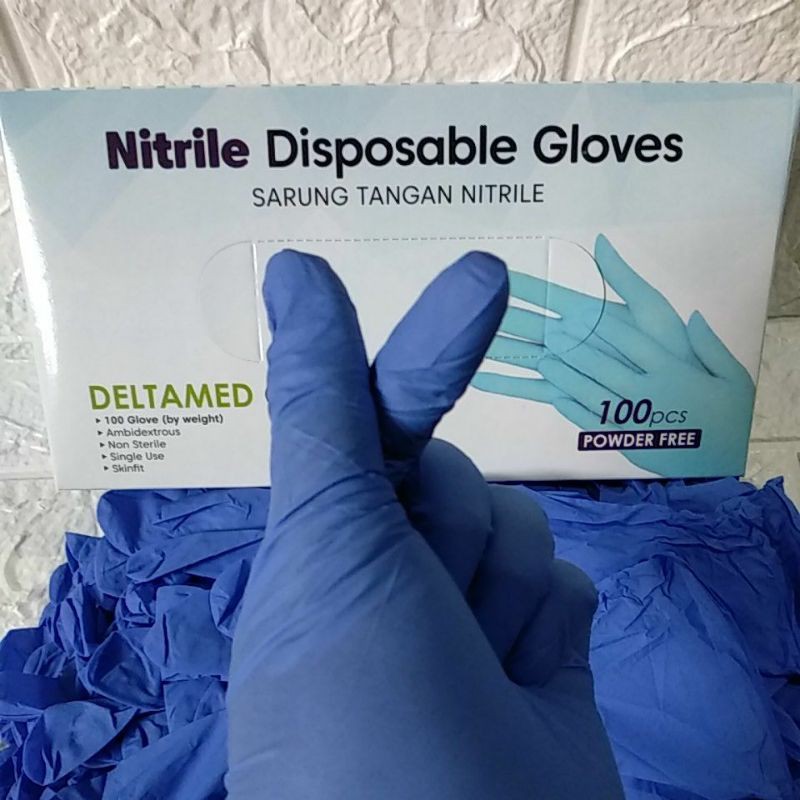 [100 pcs] NITRILE DISPOSABLE/ EXAMINATION/ SARUNG TANGAN MEDIS/ INDUSTRI/ DELTAMED GLOVE