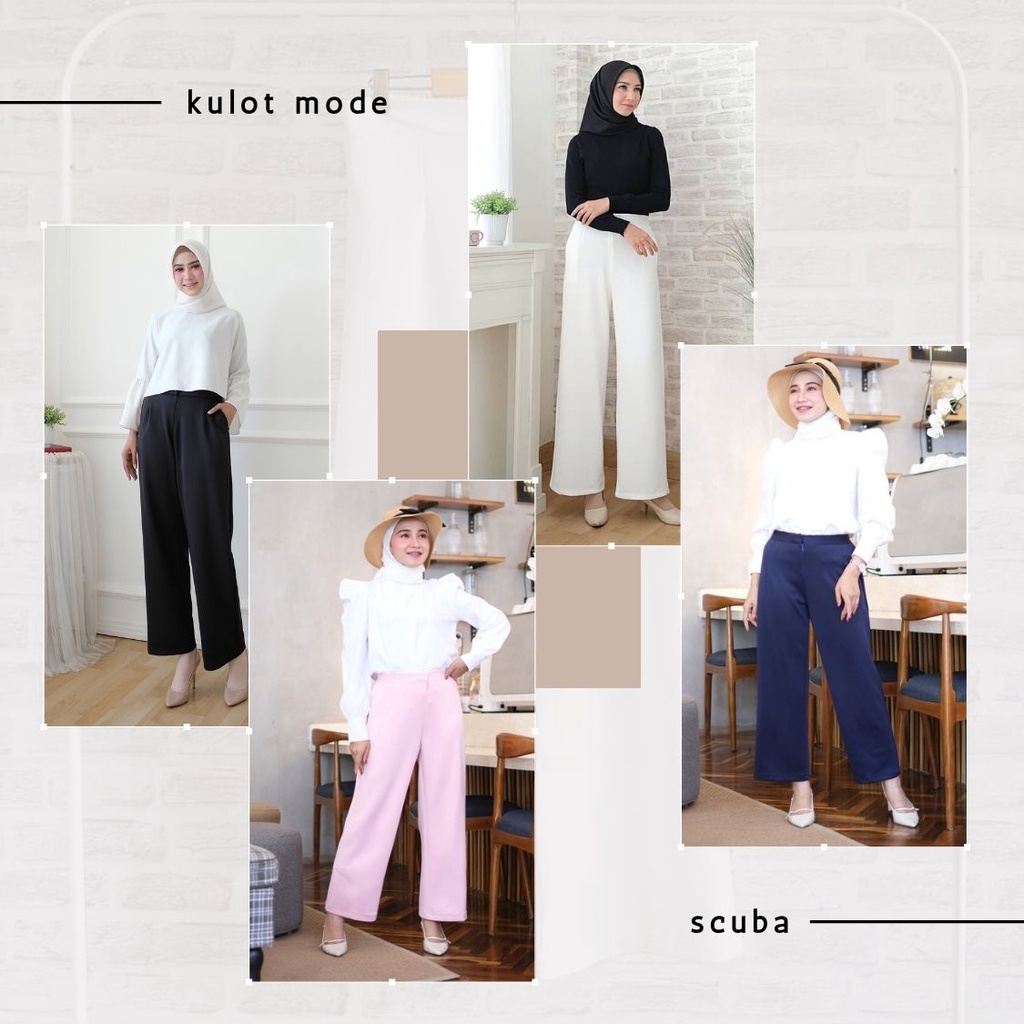 Modesee Celana Kulot Scuba Premium Hitam Navy Pink Putih Polos Panjang Wanita M1117 Celana Kulot Scu