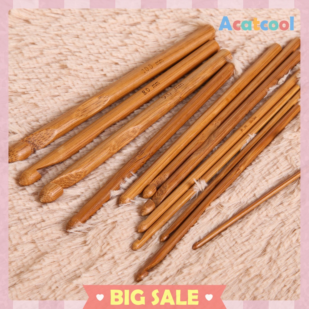 12-Size Bamboo Handle Crochet Hook Knit Weave Yarn Craft Knitting Needle