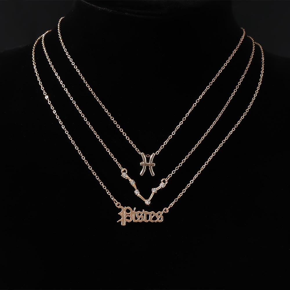 3pcs / Set Kalung Liontin 12 Rasi Bintang Zodiak Bahan Cardboard Untuk Wanita