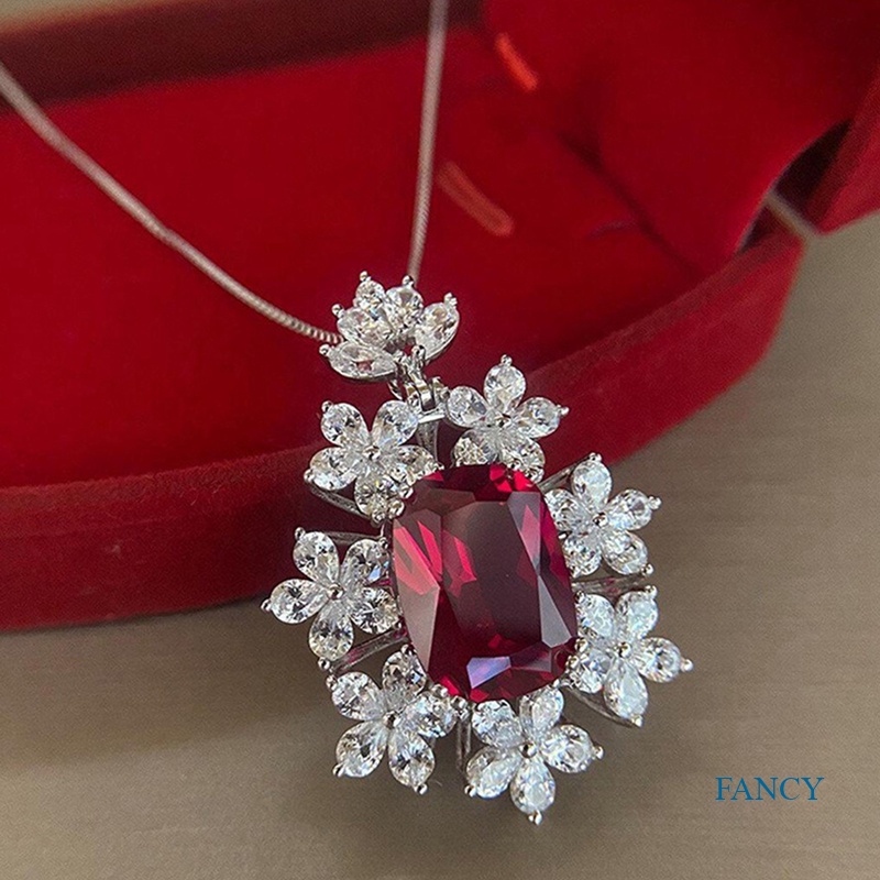 Kalung Cubic Zirconia Warna Merah Untuk Wanita