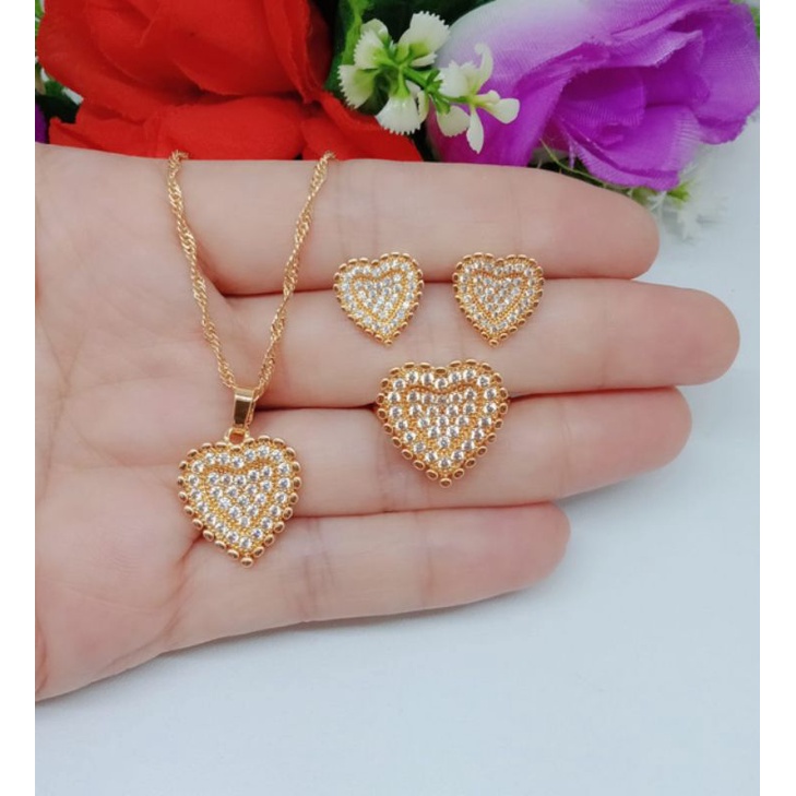 SET Perhiasan Kalung+Liontin+Cincin+Anting Xuping Permata Lapis Emas 18k S023