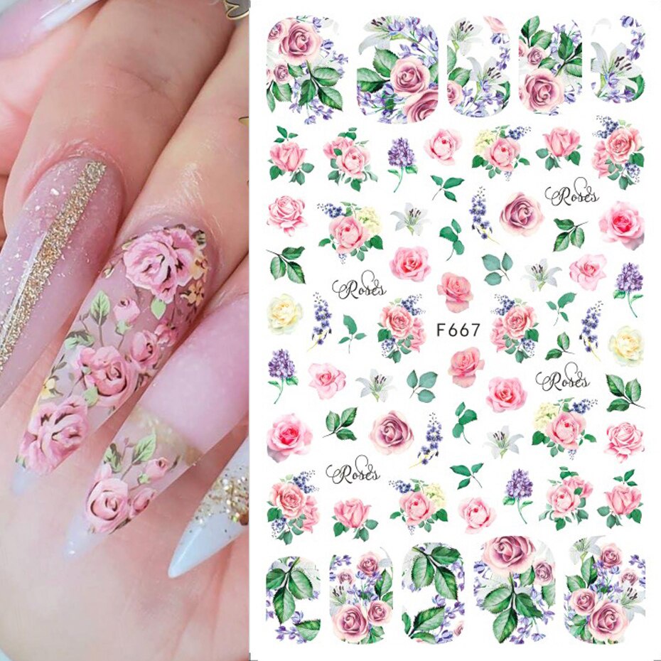 FLOWERS SERIES Ultra Thin Nail Stickers Stiker Kuku Bunga