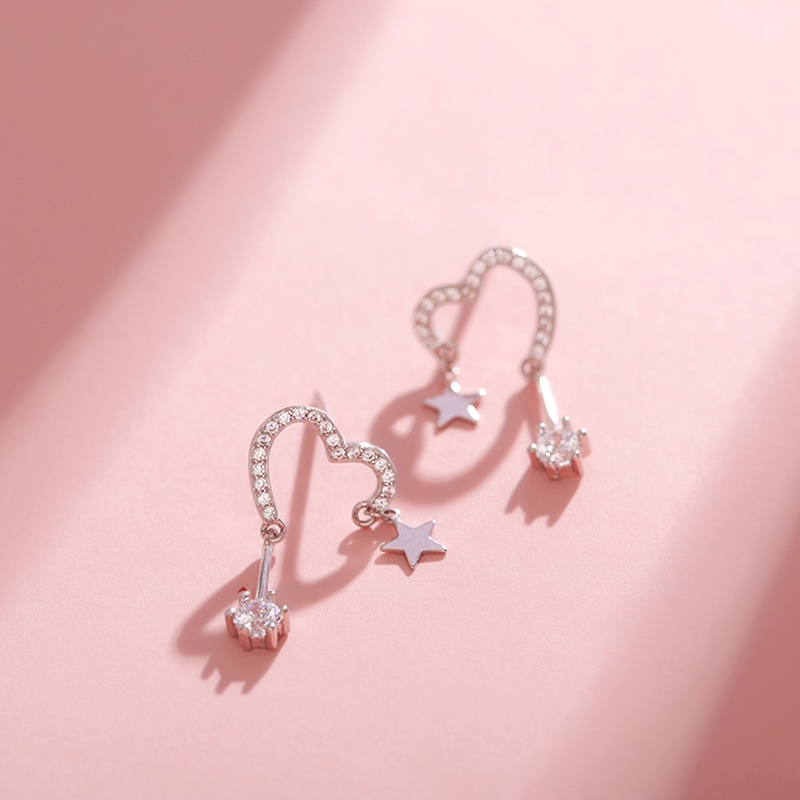 Magic789 Lovely Girls Crystal Heart Star Earrings for Women Korean Fashion Ear Jewelry