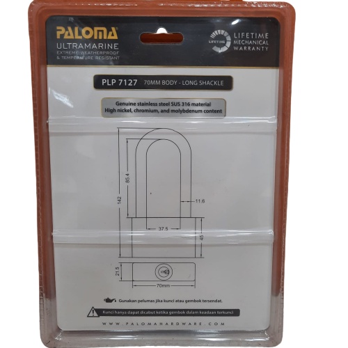 PALOMA PLP 7127 Gembok Padlock 70MM LONG Anti Cut STAINLESS SUS 316