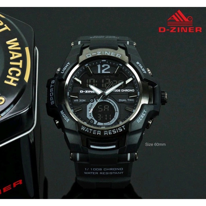 Jam Tangan Pria Original D-Ziner 8253 Double Time Waterproof Tali Rubber