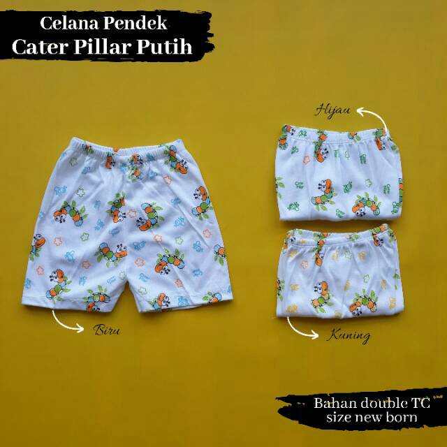 3 pcs Celana pop pendek cater pillar putih