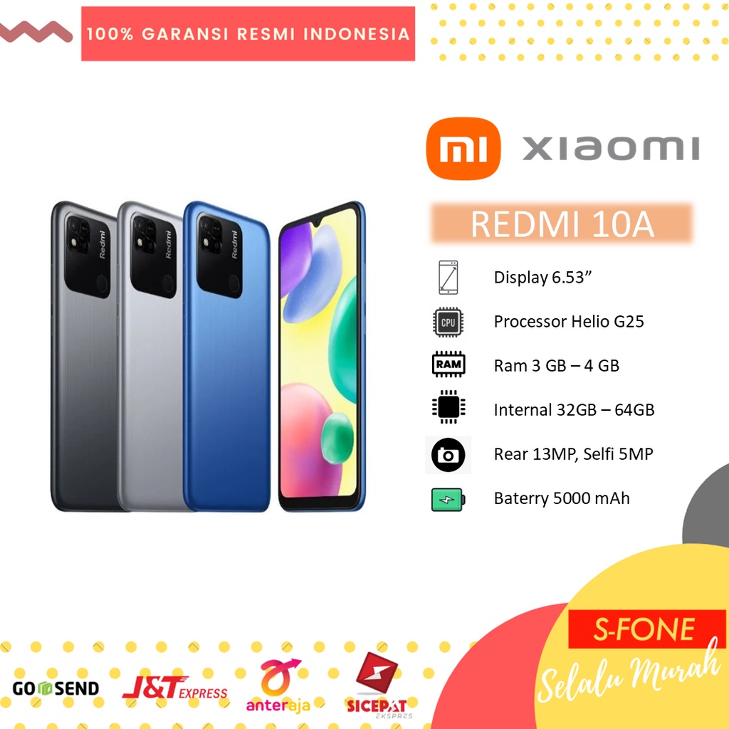 Xiaomi Redmi 10A 4/64GB - 3/64GB - 3/32GB BNIB NO REPACK Garansi Resmi Xiaomi Indonesia