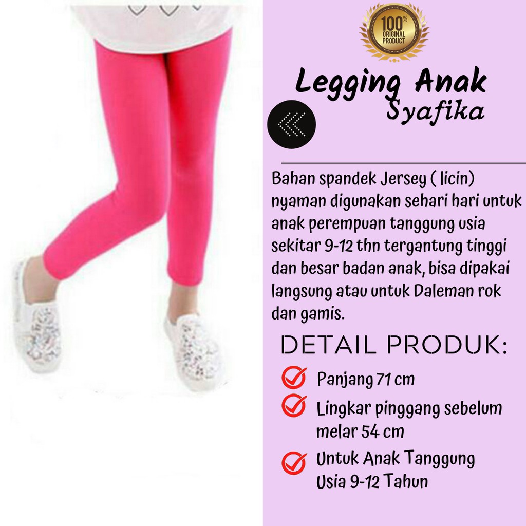 Celana Legging Anak Perempuan Leging Anak Ukuran Tanggung Polos Bahan Spandek Jersey