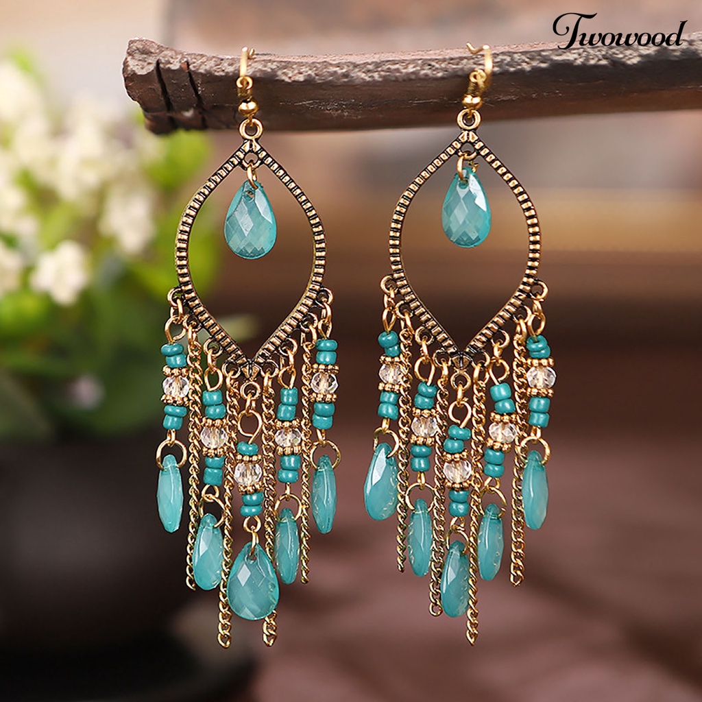 Twowood 1 Pair Earring Waterfall Shape Bohemia Style Ultra Long Dangle Hanging Ear Ornaments Ear Accessoies for Women