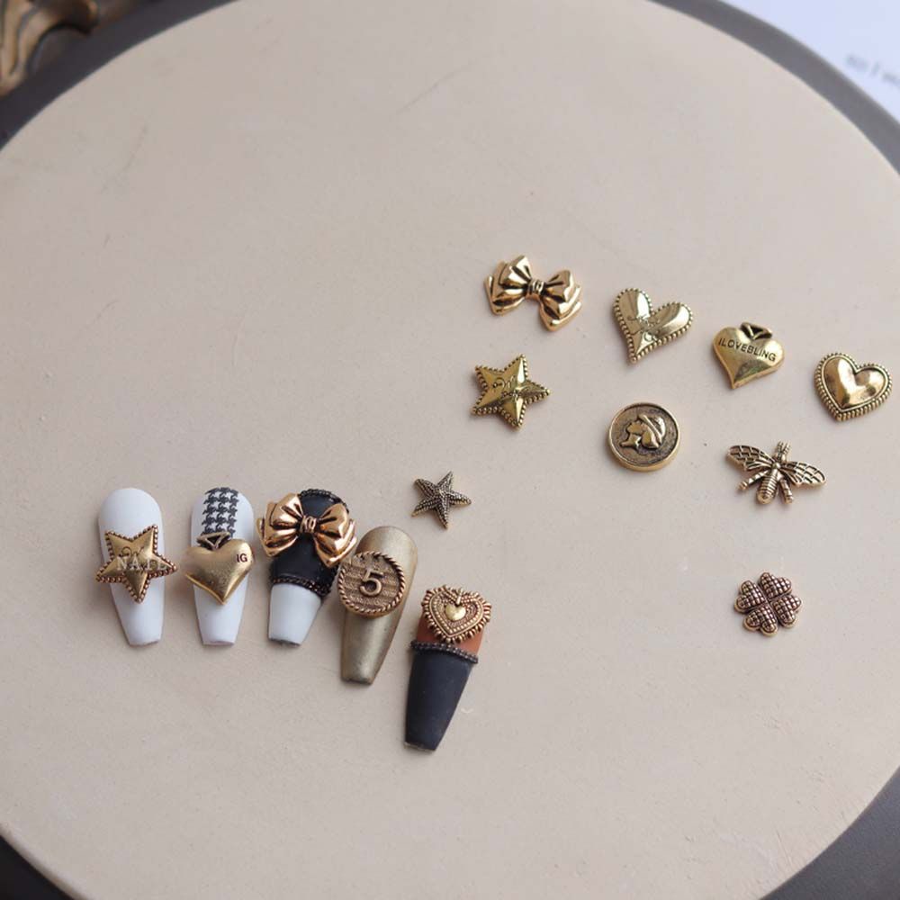 MXBEAUTY Bronze 3D Nail Art Decoration Retro DIY Ornament Nail Art Jewelry Love Heart Bee Fashion Irregular Japanese Charming Manicure