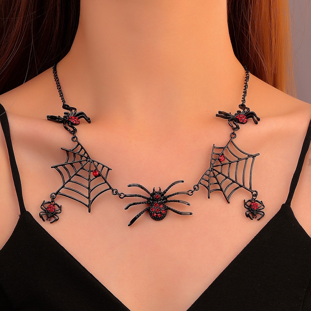 Kalung Wanita Model Jaring Laba-Laba Warna Hitam Gaya Vintage Gothic Untuk Hadiah Halloween