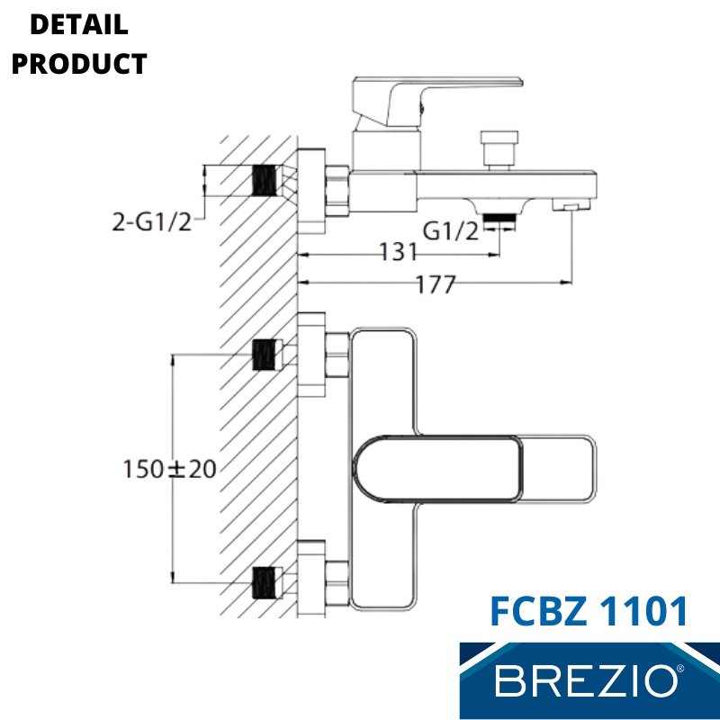 BREZIO FCBZ 1101 Keran Mixer Bath Shower Mandi Panas Dingin Kran Air