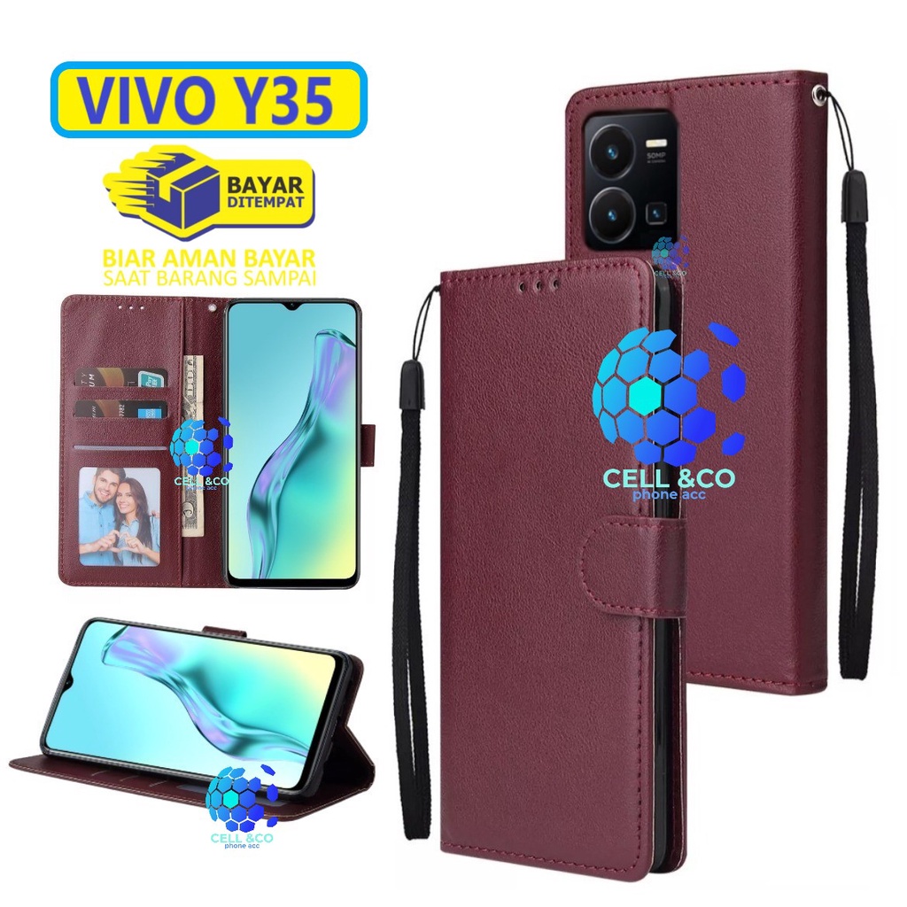 Flip cover NEW VIVO Y35 2022 Flip case buka tutup kesing hp casing hp flip case leather wallet