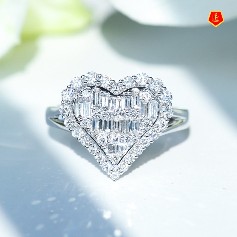 [Ready Stock]Heart-Shaped Full Diamond Pendant Moissanite Ring Earings Set