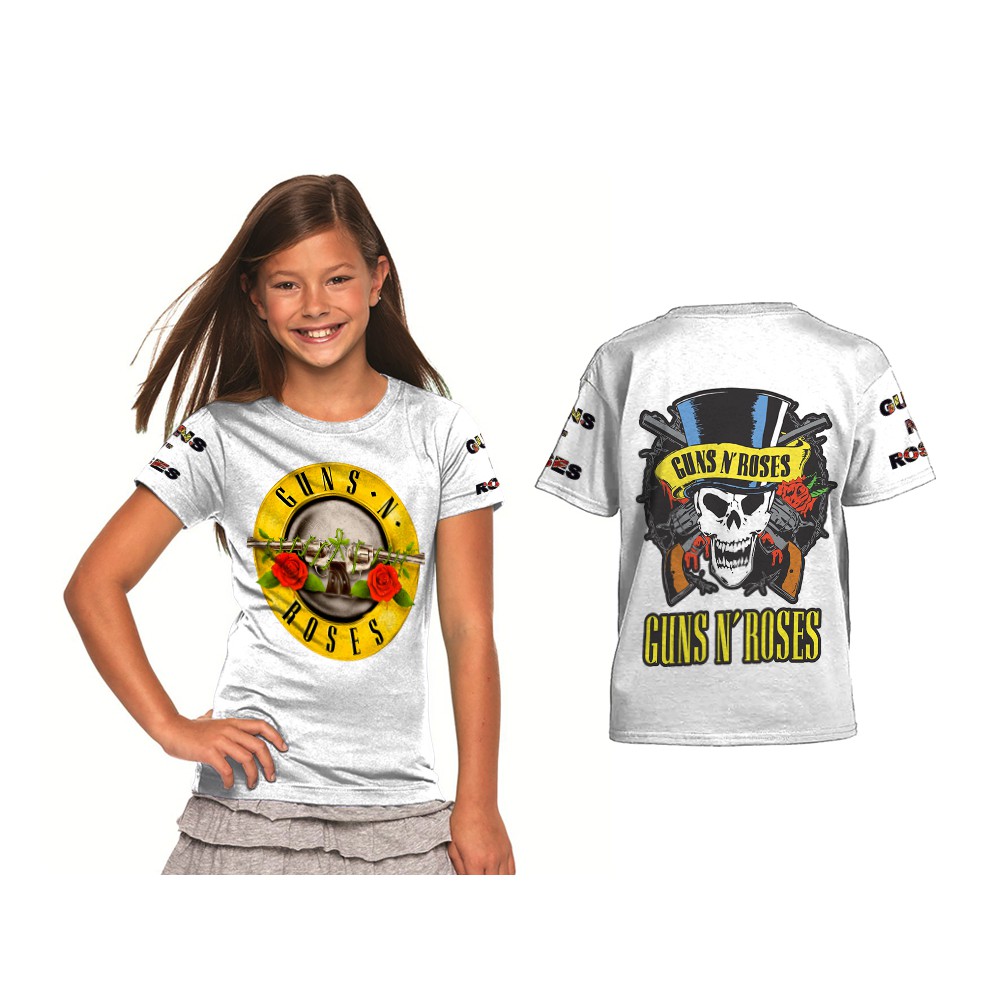 Kaos Anak Unisex GUNS N ROSES White 3D Full Print Sublimation