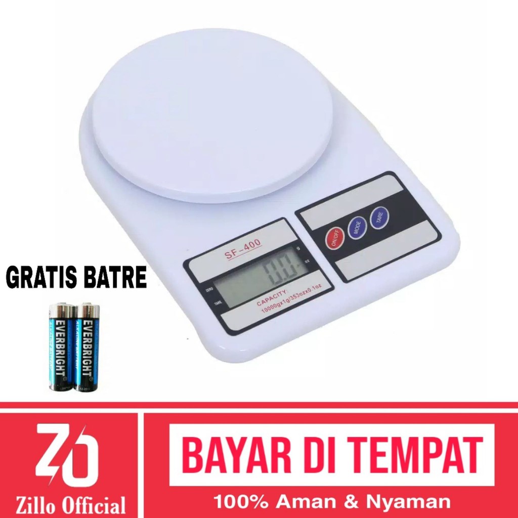 ZILLO Timbangan Dapur Digital BONUS Baterai 2PCS Alat Timbang Srerbaguna SF400 Kapasitas 10 KG