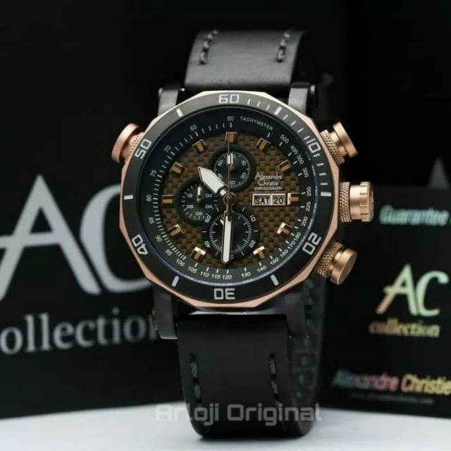 JAM TANGAN PRIA ALEXANDRE CHRISTIE AC 6308 ROSEGOLD BLACK ORIGINAL