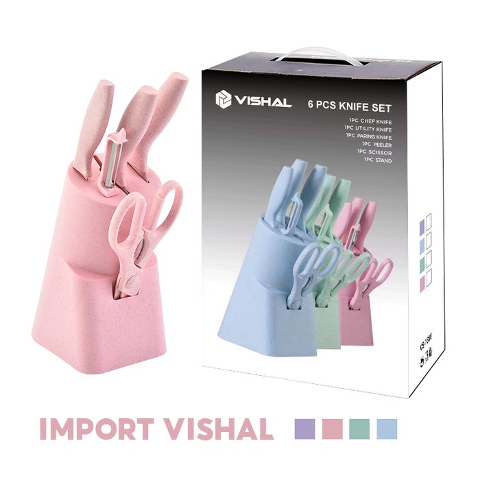PISAU SET VISHAL Pisau Set 7 in 1 Kitchen Knife Set - Pink import (D8A4) Pisau dapur kekinian Pisau 