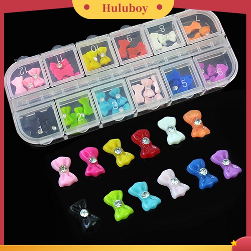Huluboy Huluboy♡ 60pcs Stiker Kuku Trendy Bentuk Pita Dengan Glitter + Berlian Imitasi
