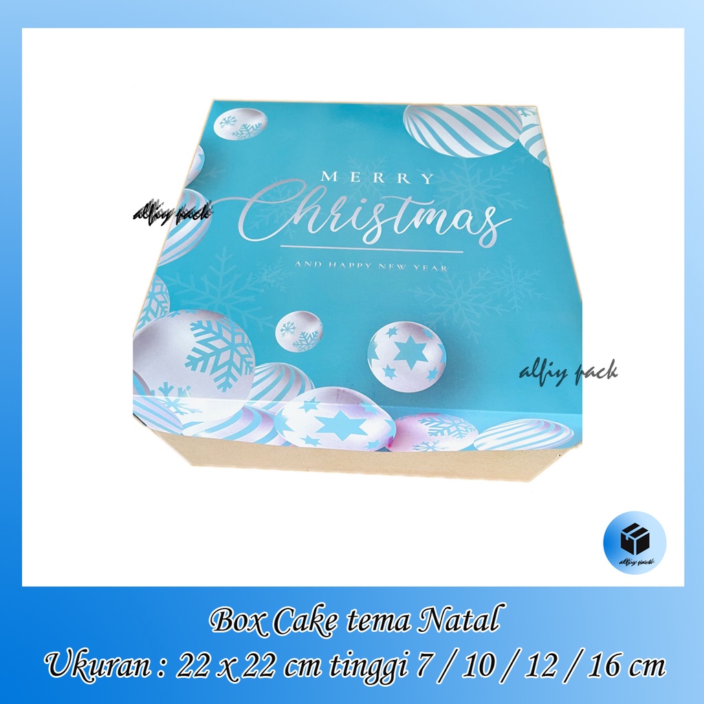 

1pack isi 5pcs BOX CAKE TEMA NATAL JINGLE BELL BLUE MERRY CHRISTMAS UKURAN 22X22X7 / 22X22X10 / 22X22X12 / 22X22X16 CM DUS PACKAGING HAMPERS / PARCEL NATAL XMAS KOTAK KUE BOLU LAPGIT DUS CORRUGATED GIFT BOX