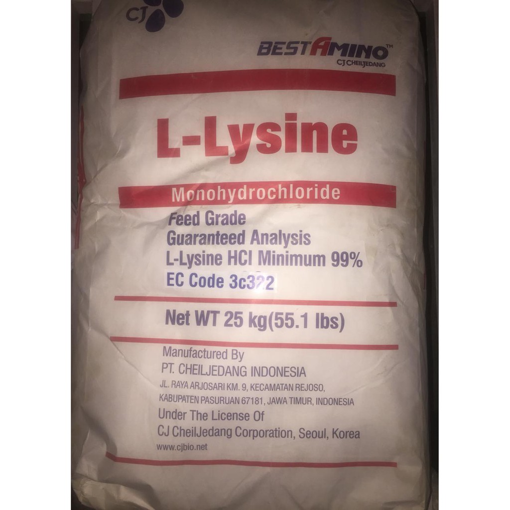 L-LYSINE 99% CHEIL JEDANG 25 KG LISIN LYSINE  SUPLEMEN VITAMIN KUCING ANJING UDANG IKAN SAPI