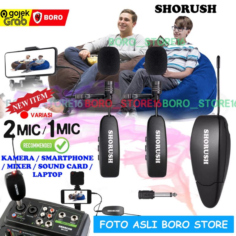 Shorus Dual Michrophone 2 Transmitter Mic Clip On Wireless Vlog Smartphone DSLR
