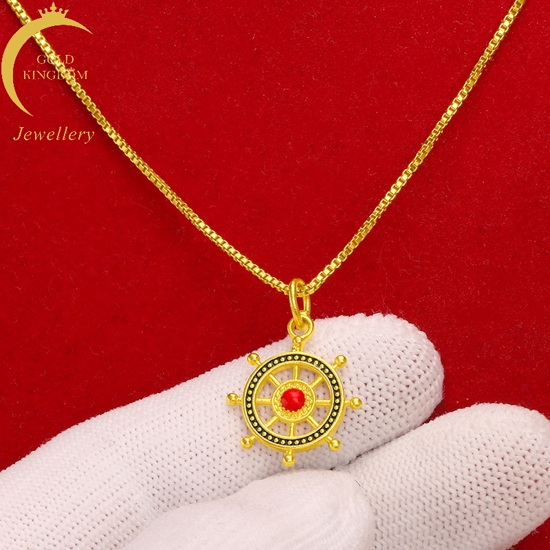 Kalung Rantai Lapis Emas Emas Asli Kadar 375 Dengan Liontin Bentuk Kemudi Kapal Untuk Pria Dan Wanita