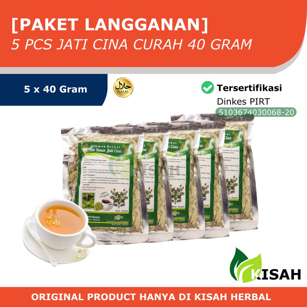 [PAKET LANGGANAN 5PCS] HIKMAH JATI CINA CURAH 40 GRAM - TEH PELANGSING DAUN SENNA / HERBAL PELUNTUR LEMAK