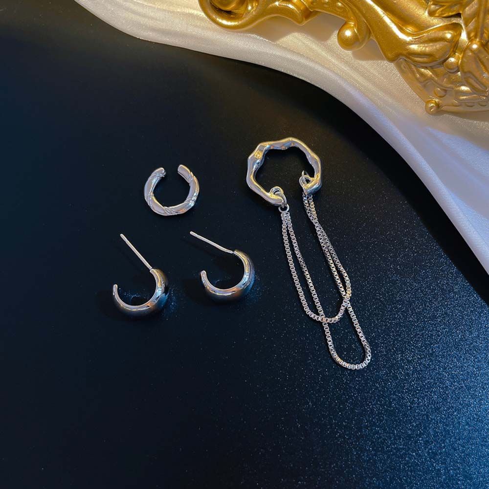 Needway  4Pcs/Set Hoop Earrings Punk Fashion Jewelry Earrings Set Women Chain Tassel Metal Korea Hip Hop Ear Cuff/Multicolor