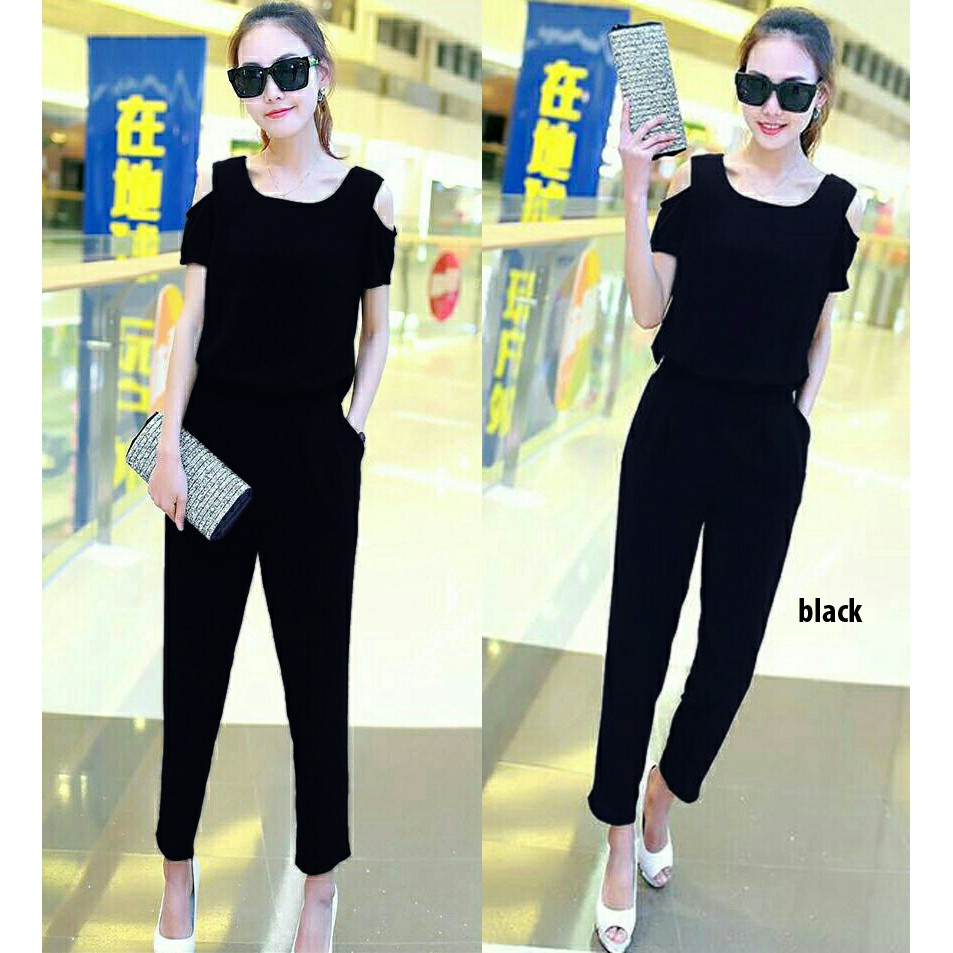 [JsEliza Varian Warna RO] Jumpsuit Wanita Twiscont Merah/Hitam/Navy